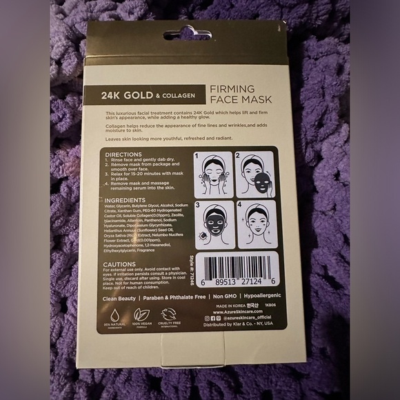 Azure 24k Gold & Collagen Firming Sheet Mask Set of 5 - Picture 2 of 2